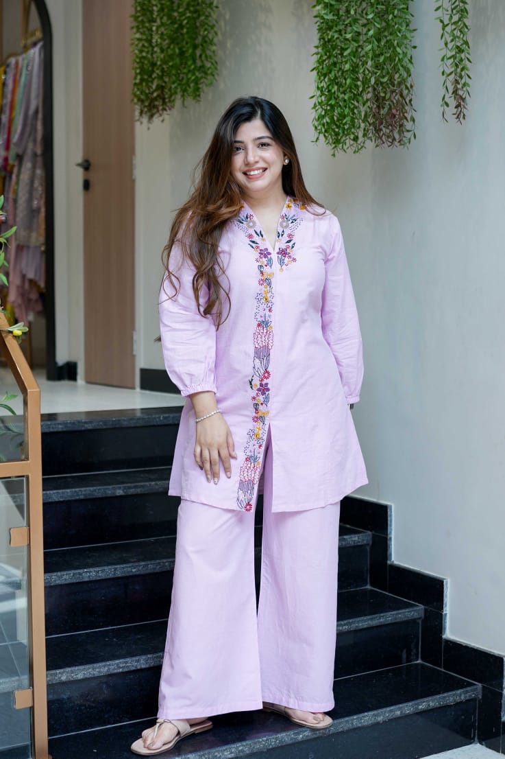 Trending  Pure Mul Cotton On Embroidery Work Cord-set