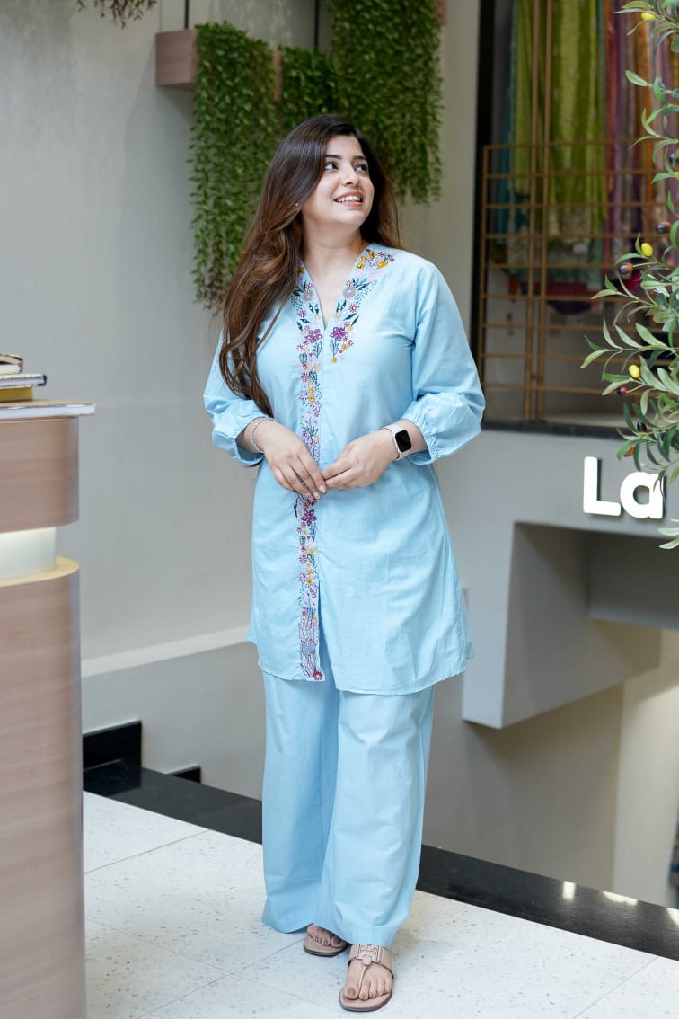 Trending  Pure Mul Cotton On Embroidery Work Cord-set