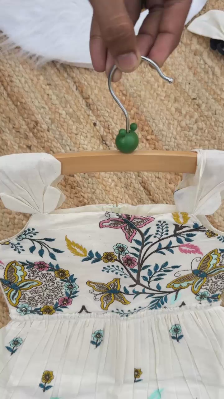 Brownish Titali Embroidery Work on Khadi Cotton Fabric Kids Frock
