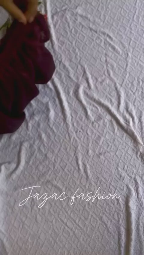 Girls' Regal Wine Twill Net Lehenga Choli Set with Geometric Pearl-Work Velvet Peplum Top