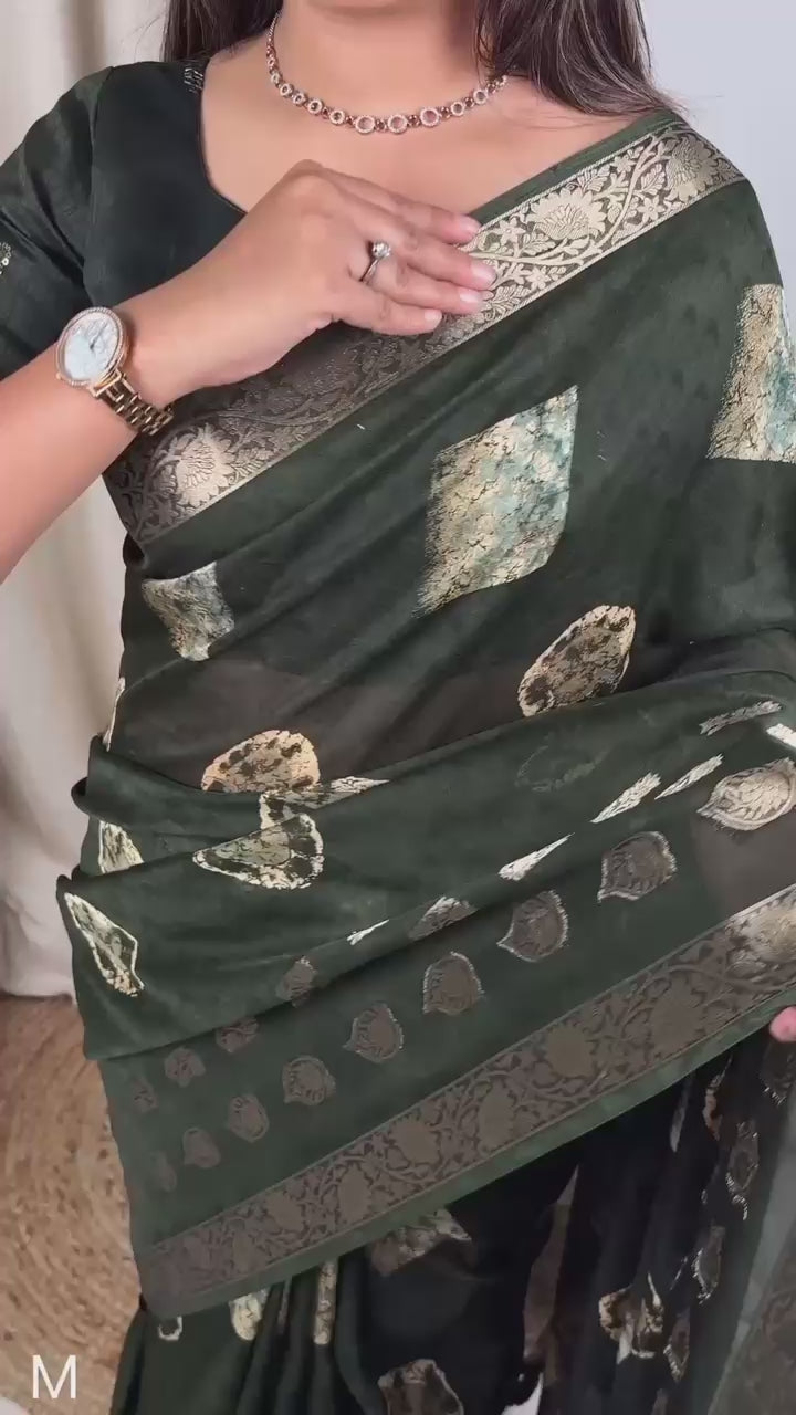 Printed cotton beauty for upcoming summer seasons with unique Beads work blouse