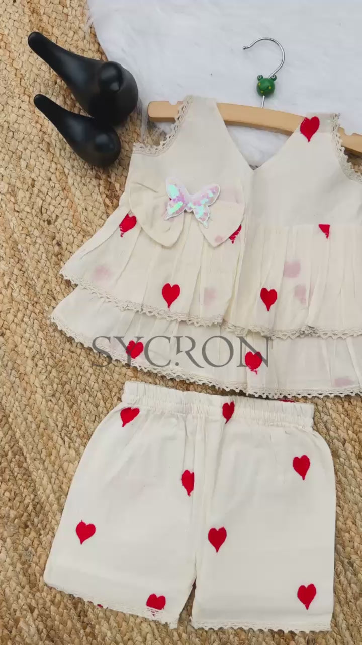 Reach Look Pure Cotton Heart Embroidery Work Kids Frock