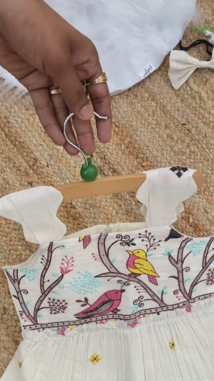 Magestic Heavy Zoo Embroidery Work on Khadi Cotton Fabric Kids Frock