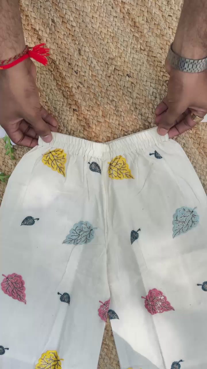 Blossom Embroidery Work on Khadi Cotton Fabric Kids Cord-Set