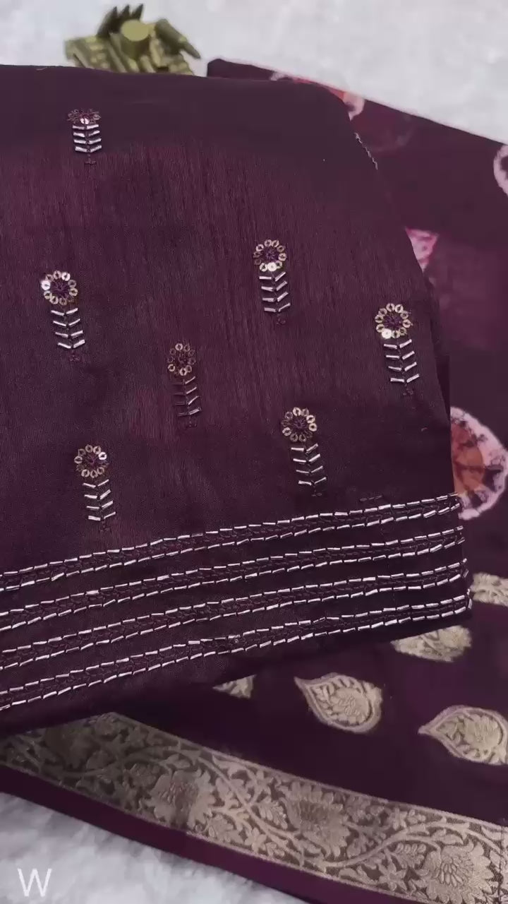 Printed cotton beauty for upcoming summer seasons with unique Beads work blouse