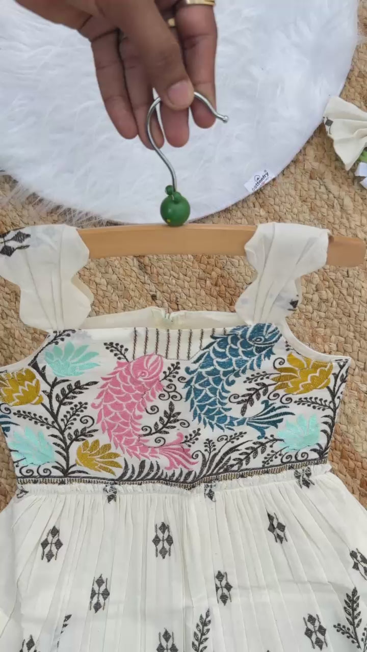 Luxurious Pure Cotton Cow Embroidery Work Kids Frock