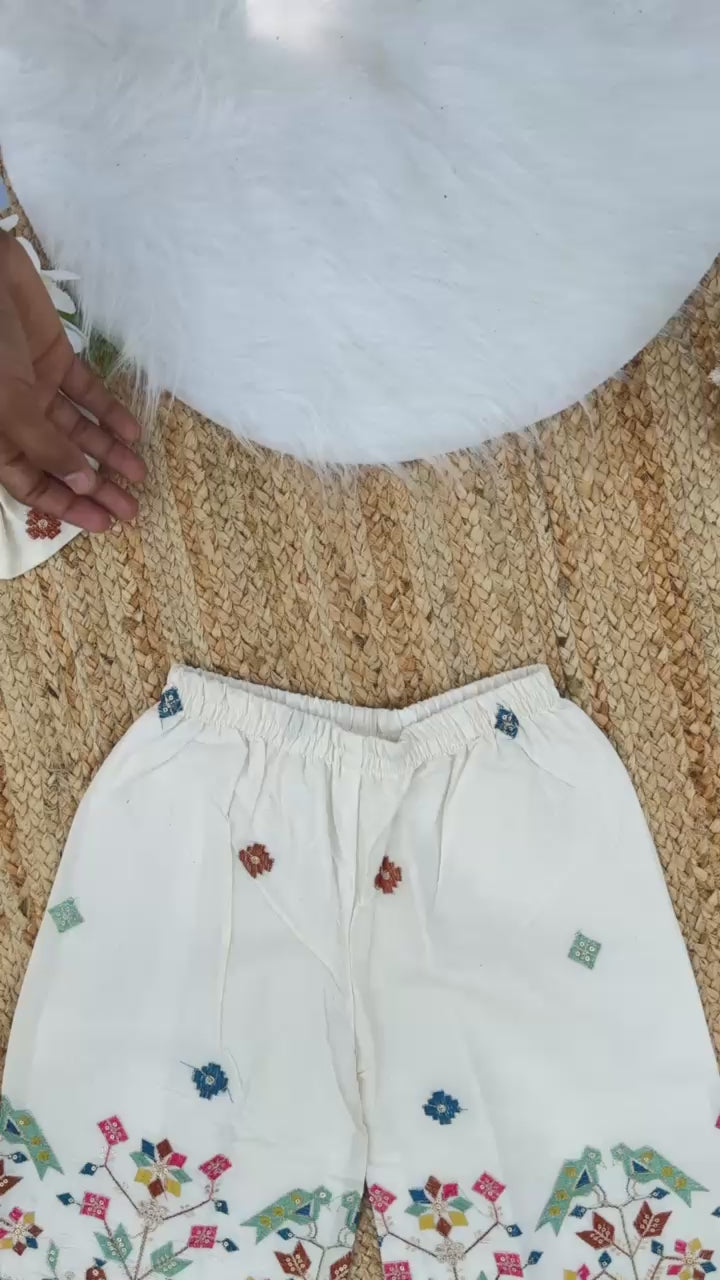 Blossam Embroidery Work on Khadi Cotton Fabric Kids Cord-Set