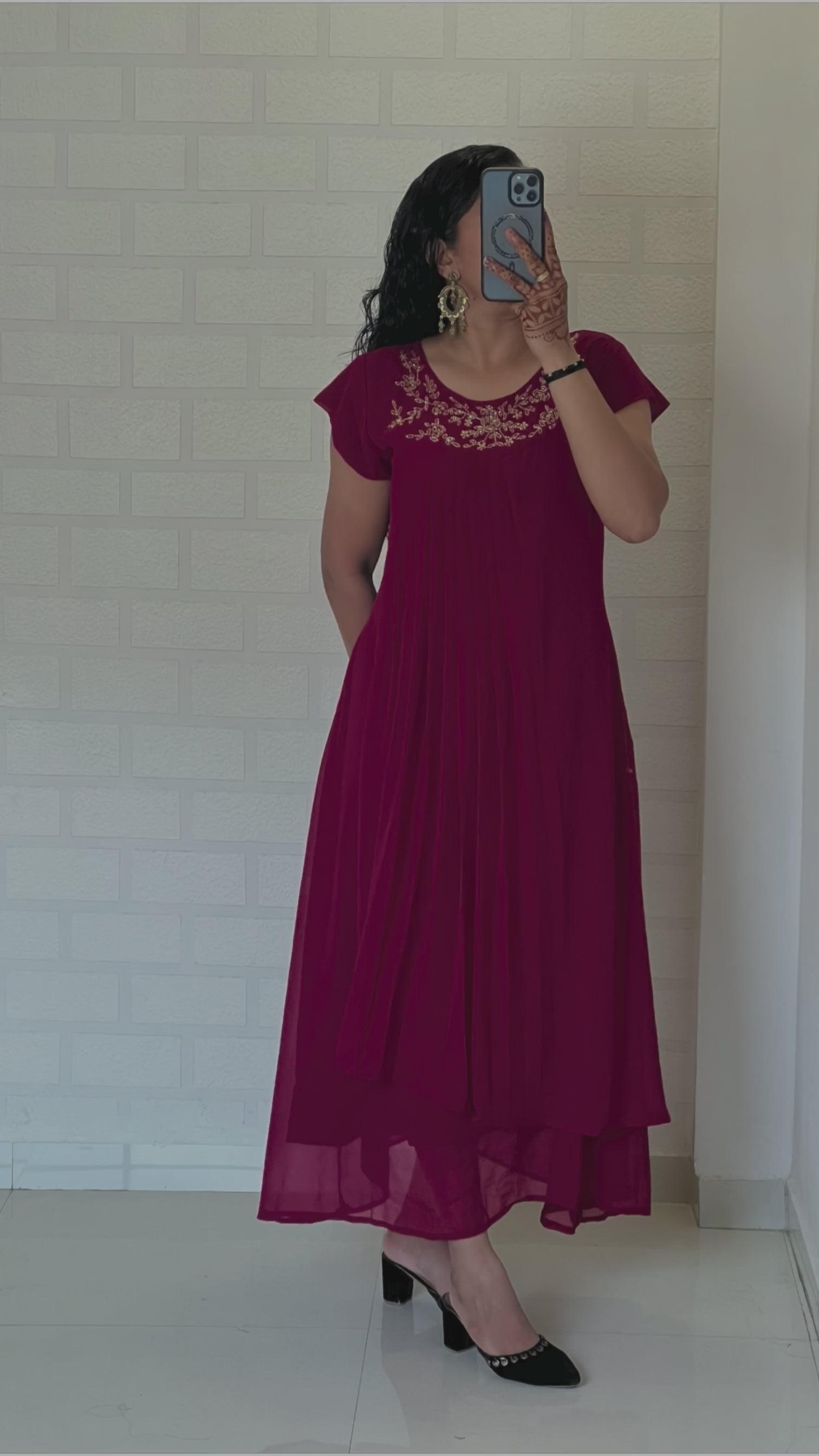 Bloming Georgette Handwork Kurti With Cap Designer Sleeve